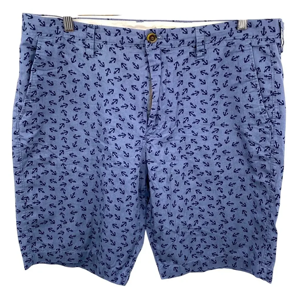 J CREW Blue Anchors Print Cotton Shorts Size 36 Inseam 10